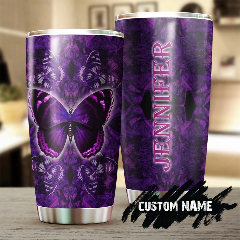 Purple Butterfly Personalized Tumbler-Birthday Gift Christmas Gift For Butterfly Lover For Her