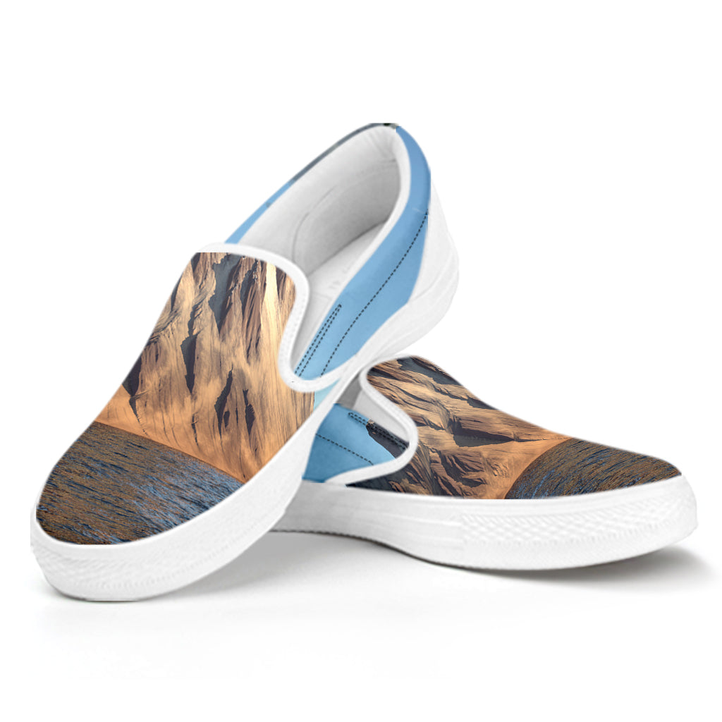 Volcanic Mountain Print White Slip On Shoes