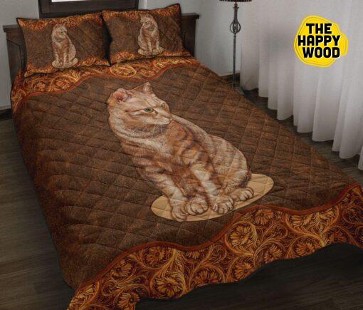 Cat Leather Flower Style Quilt Bed Set And Pillow Covers