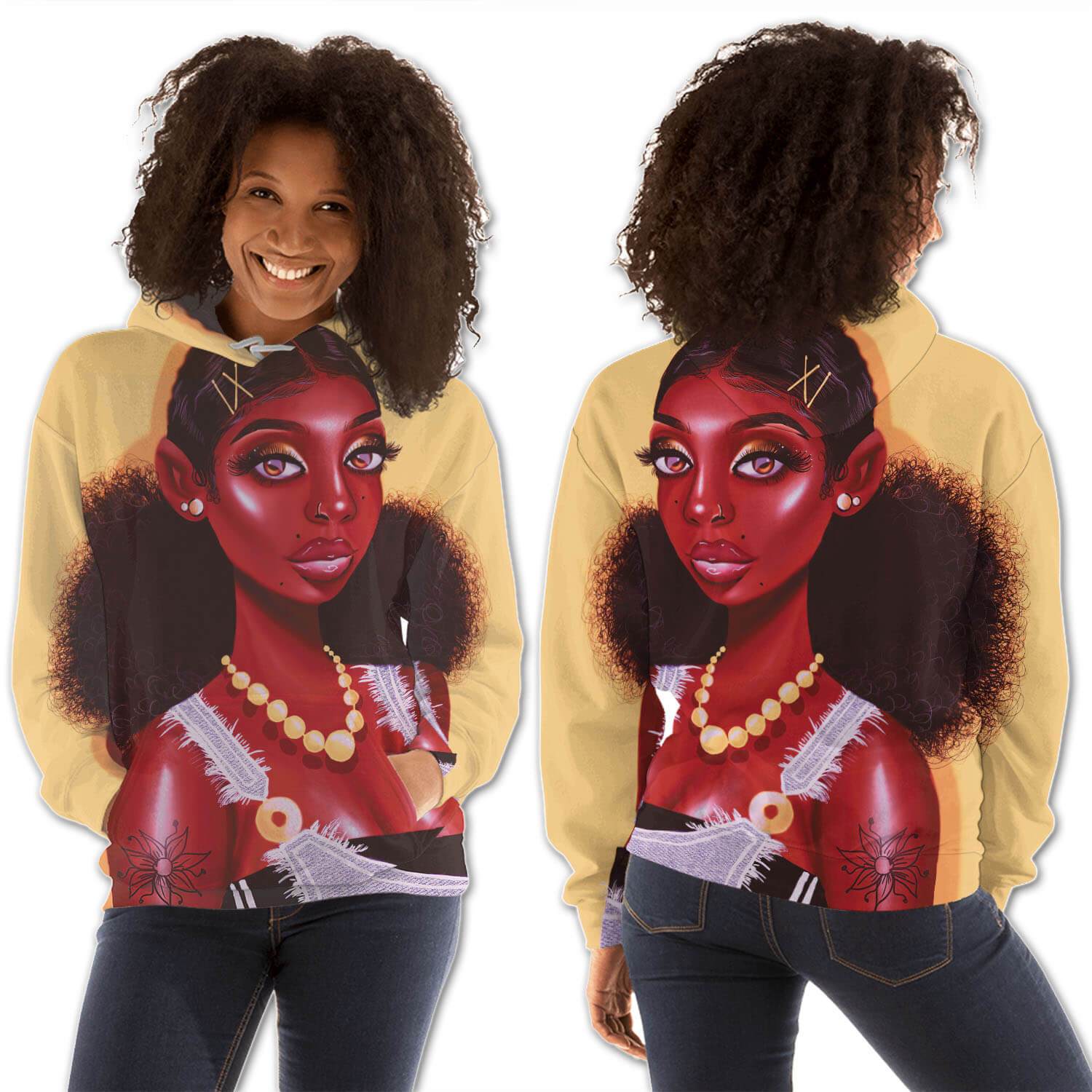 African American Hoodies Beautiful Melanin Girl All Over Print Womens Hooded Sweatshirt Modern Afrocentric Clothing BPS88298