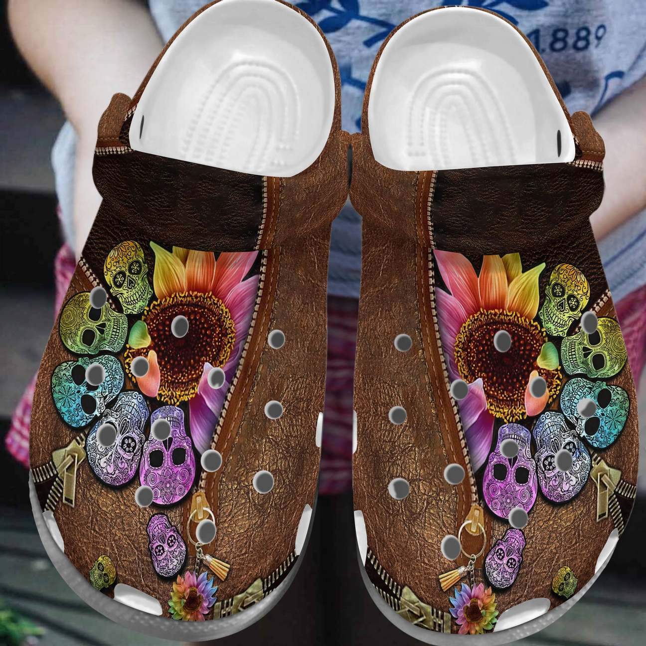 Hippie Personalized Clog, Custom Name, Text, Color, Number Fashion Style For Women, Men, Kid, Print 3D Leather Hippie Skull