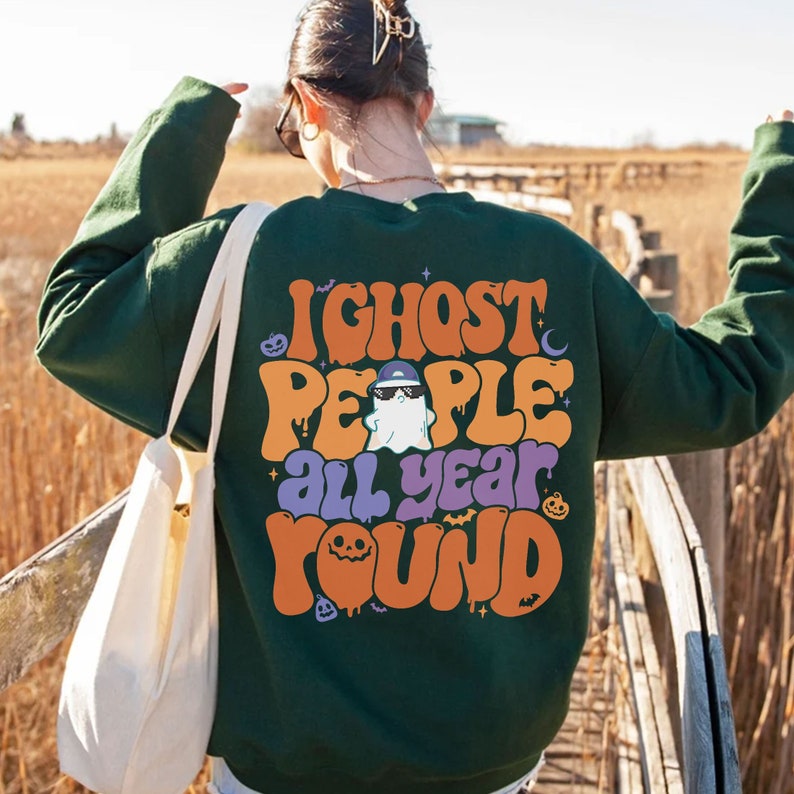 Retro Ghost People Year Round Halloween Sweatshirt Halloween 2D Crewneck Sweatshirt All Over Print Sweatshirt For Women Sweatshirt For Men Sws4428