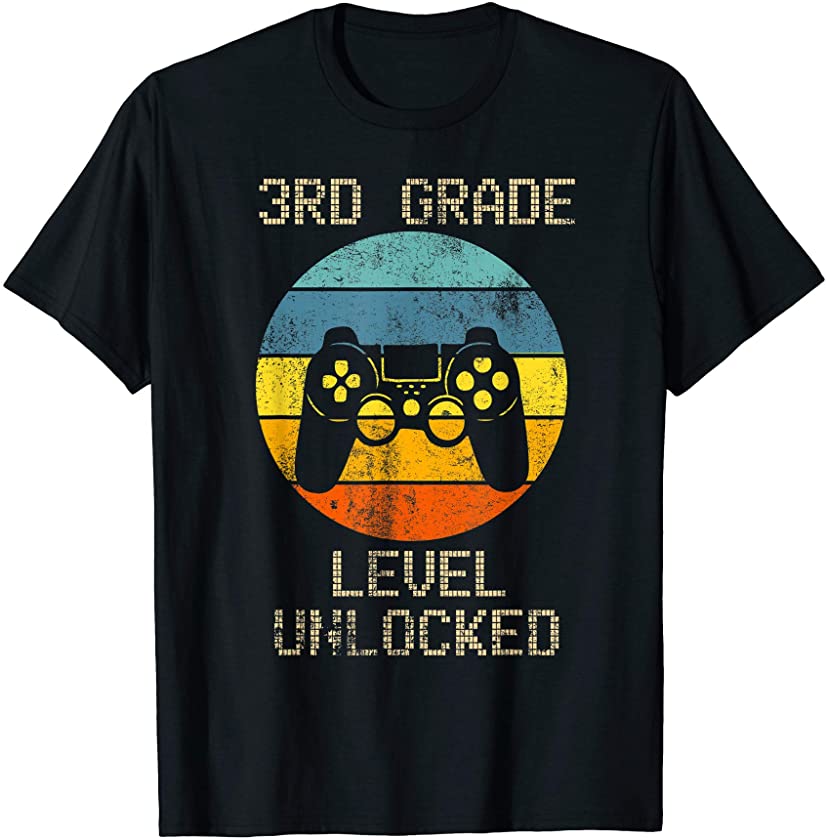 3rd Grade Level Unlocked-Vintage Sun Gaming Back to school T-Shirt