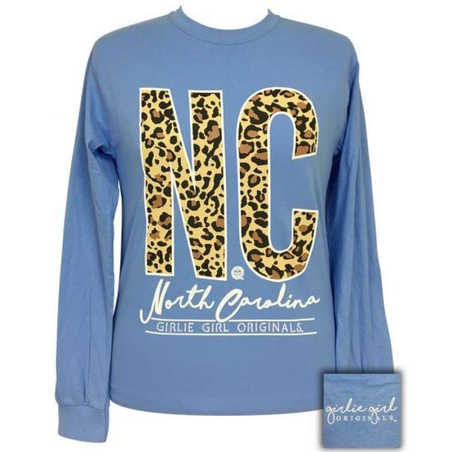 SALE Girlie Girl Preppy Leopard North Carolina Long Sleeve T-Shirt