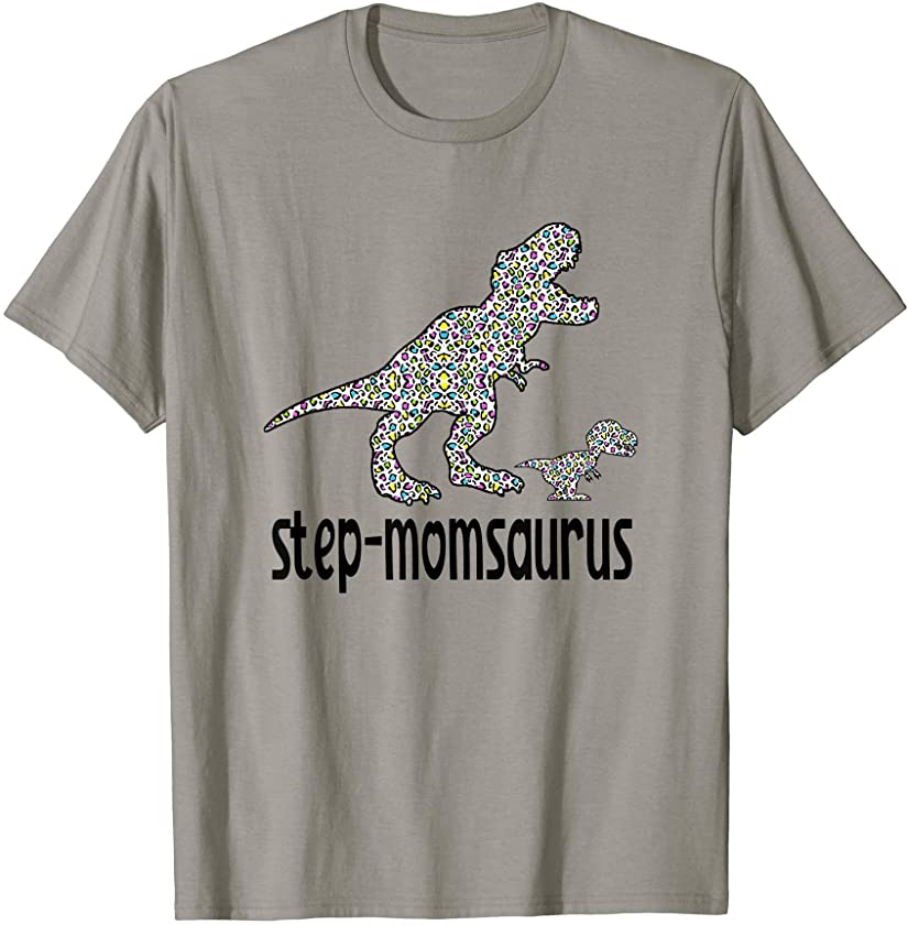 Step-Momsaurus Dinosaur Step-Momsaurus Rainbow Leopard T-Shirt