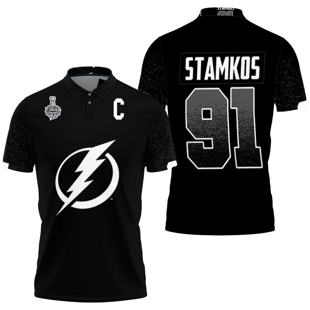 Tampa Bay Lightning Steven Stamkos Black Jersey Inspired Style Polo Shirt