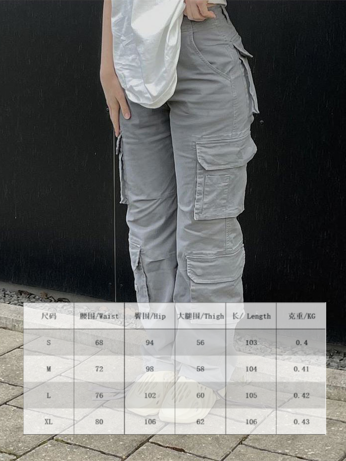 WeiYao Gray Casual Stitched Pocket Cargo Pants Women Low Waist Vintage Streetwear Jeans Korean Fashion Straight Denim Trousers alx