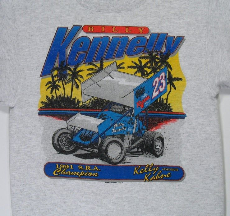 Vintage 90S Xs Neon Billy Kennelly Heather Gray Sprint Car Racing Kahne Biker Sea Punk Hipster Race Lover 1991 Oneita Shirt