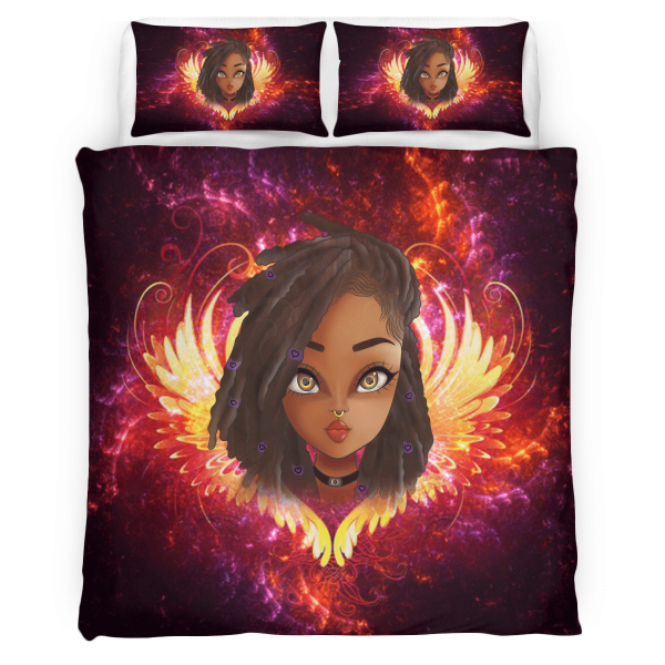 African American Girl All Over Print 3D Bedding Set Goddess Black Girl Angel Wings All Over Print 3D Bedding Set