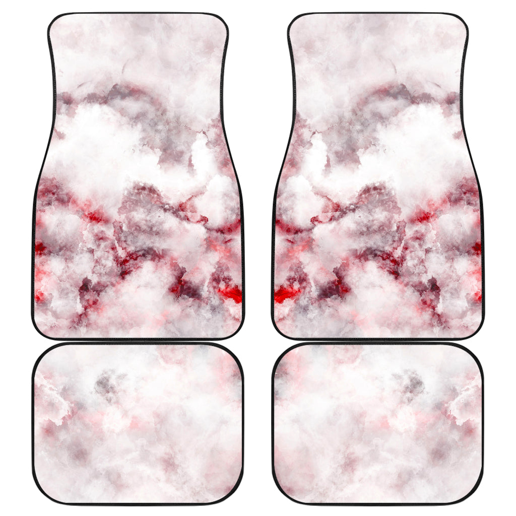 White Ruby Marble Print Front And Back Car Floor Mats, Front Car Mat