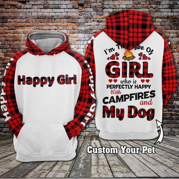Happy Girl With Campfires And My Dog 3D Custom Hoodie
