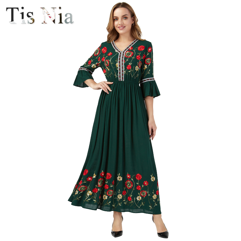 2022 Spring And Autumn Women’s Ruffled Mid-Sleeve Dress, Bohemian Resort Style Beach Skirt, Heavy Flower Embroidery Elegant Dres alx