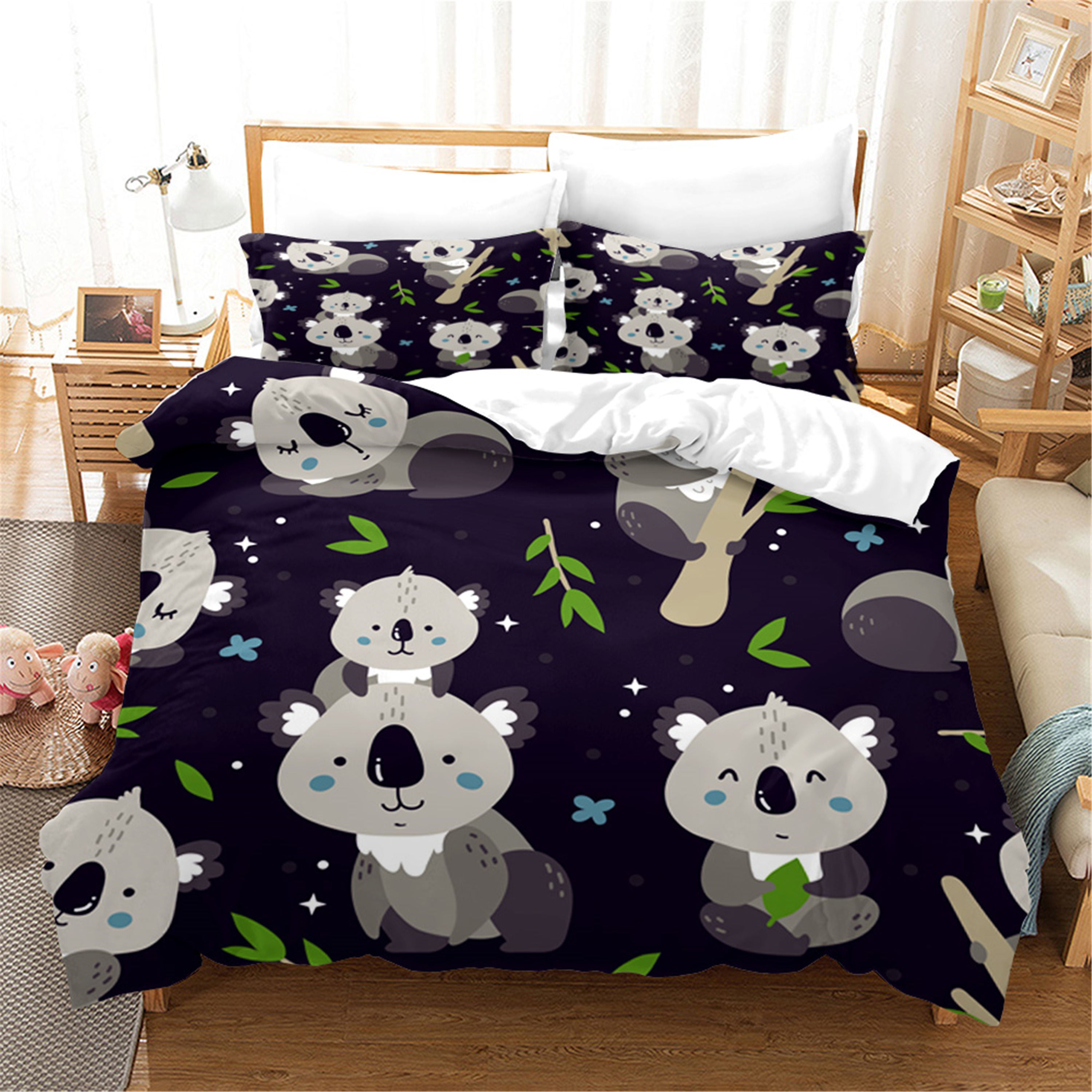 3D Cartoon Animal Koala Black Quilt Cover Set Bedding Set Duvet Cover Pillowcases 139