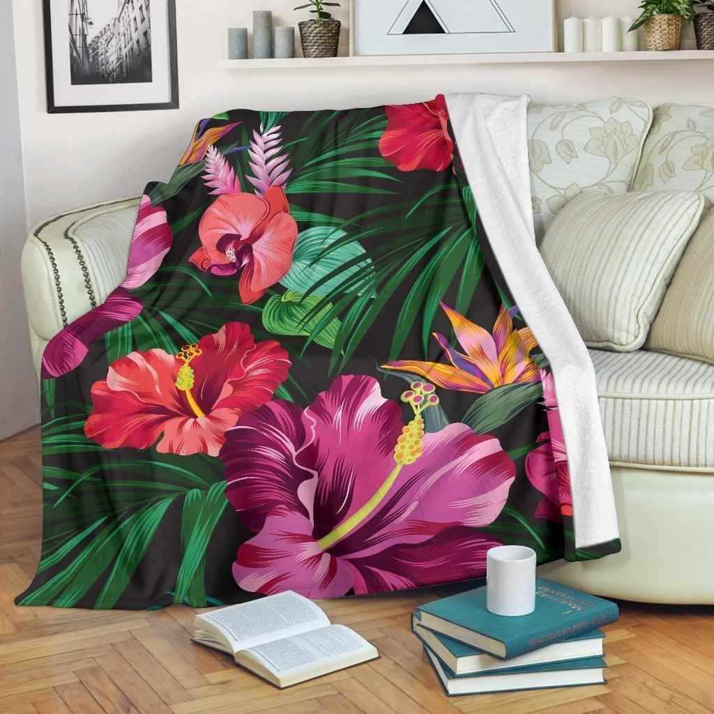 Hawaiian Floral Flowers Pattern Premium Fleece Blanket - Gearnoble