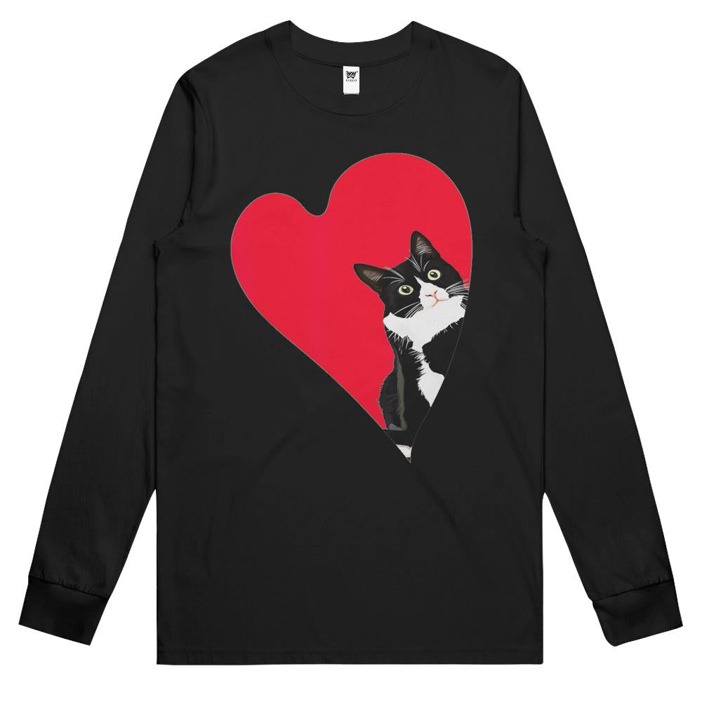 Tuxedo Cat Valentine Heart For Kitten And Animal Lovers Long Sleeve T Shirts