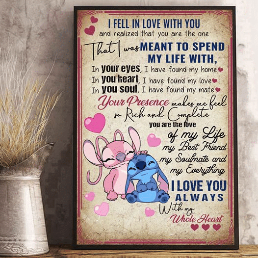 Stitch And Angel I Fell In Love With You Your Presence Makes Me Feel So Rich And Complete Home Living Room Wall Decor Vertical Poster Canvas