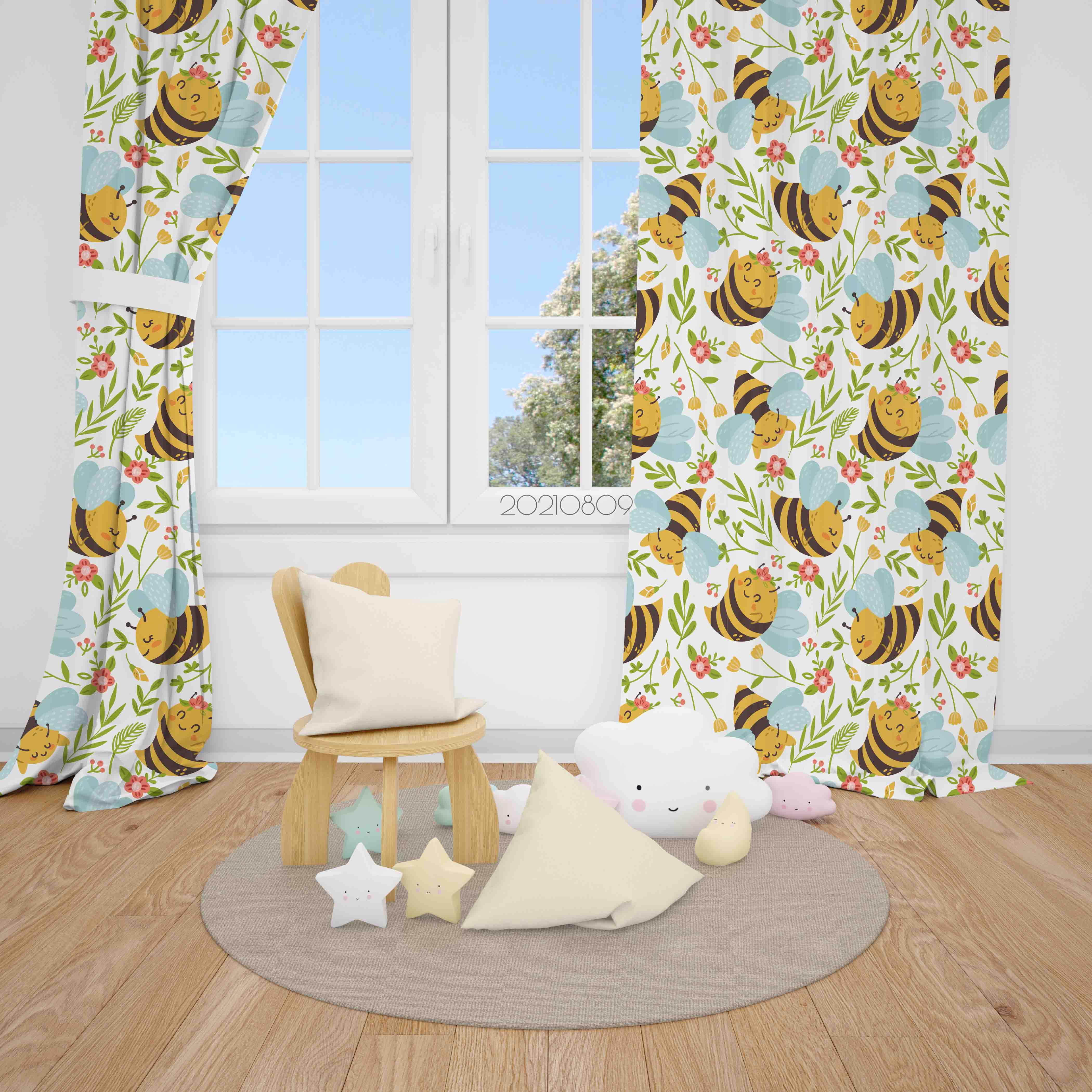 3D Cartoon Animal Bee Floral Kid Curtains And Drapes Lqh 48