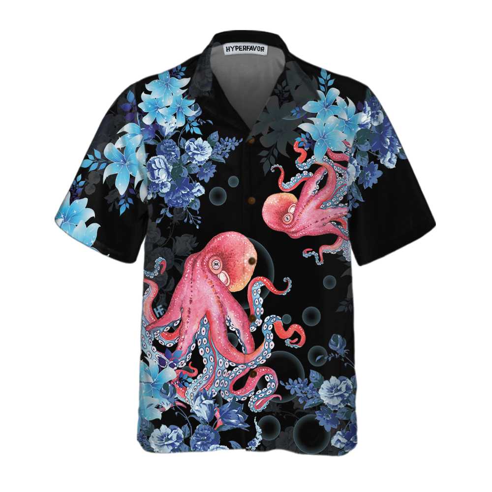 Blue Floral And Octopus Hawaii Short Sleeve Shirt For Men Ha7072