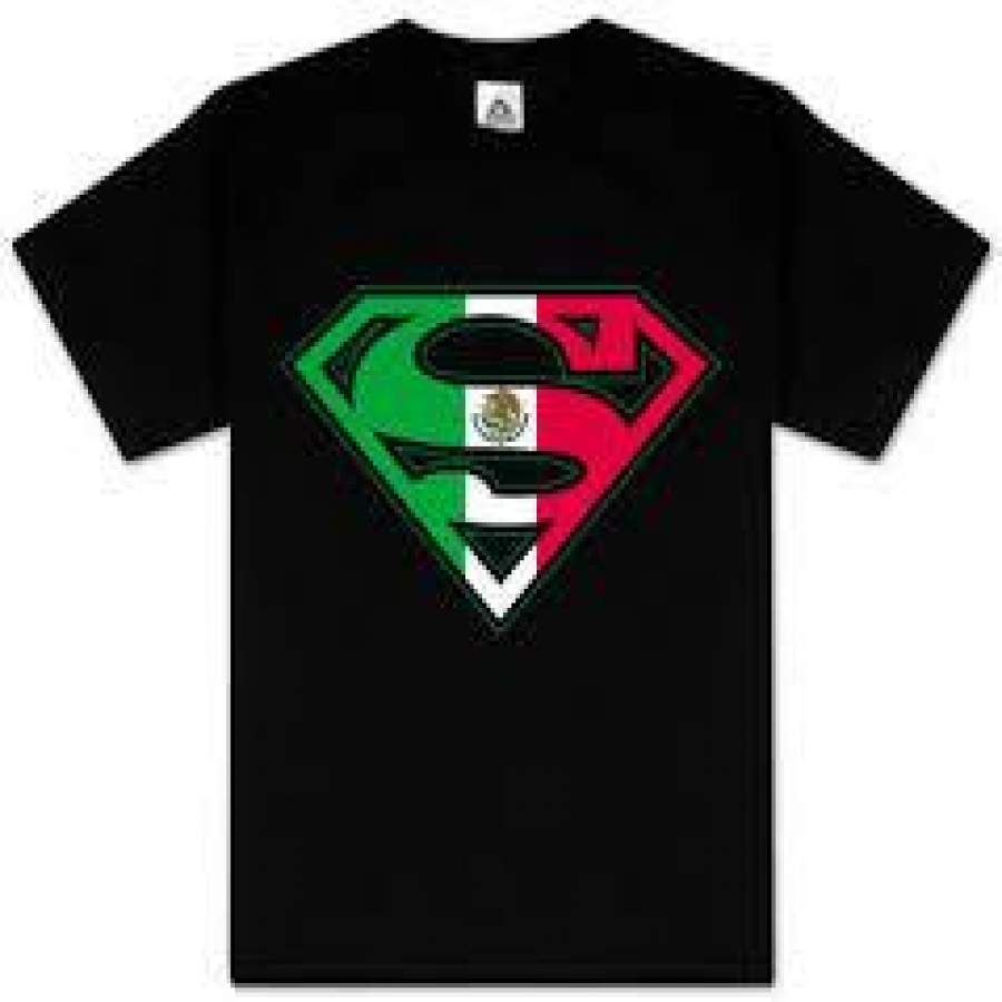 Superman Mexican Flag Logo Black Tshirt