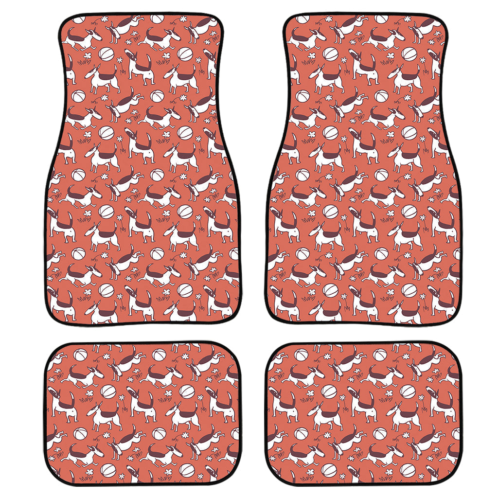 Orange Doodle Bull Terrier Pattern Print Front And Back Car Floor Mats, Front Car Mat