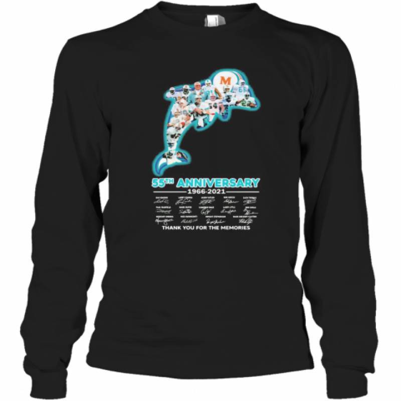 Miami Dolphins Logo 55Th Anniversary 1966 2021 Thank You For The Memories Signatures Long Sleeve T-Shirt