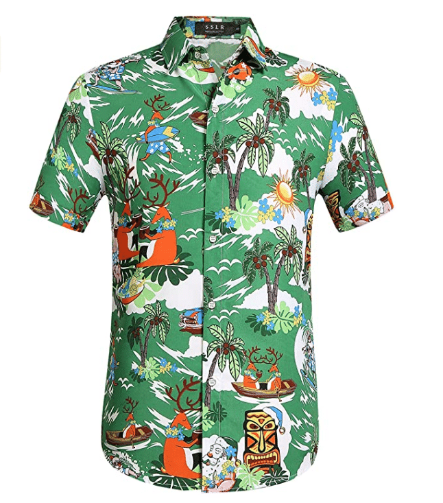 Christmas Hawaii Santa Claus Party Tropical Green Button Up Shirt For Men Ha65193