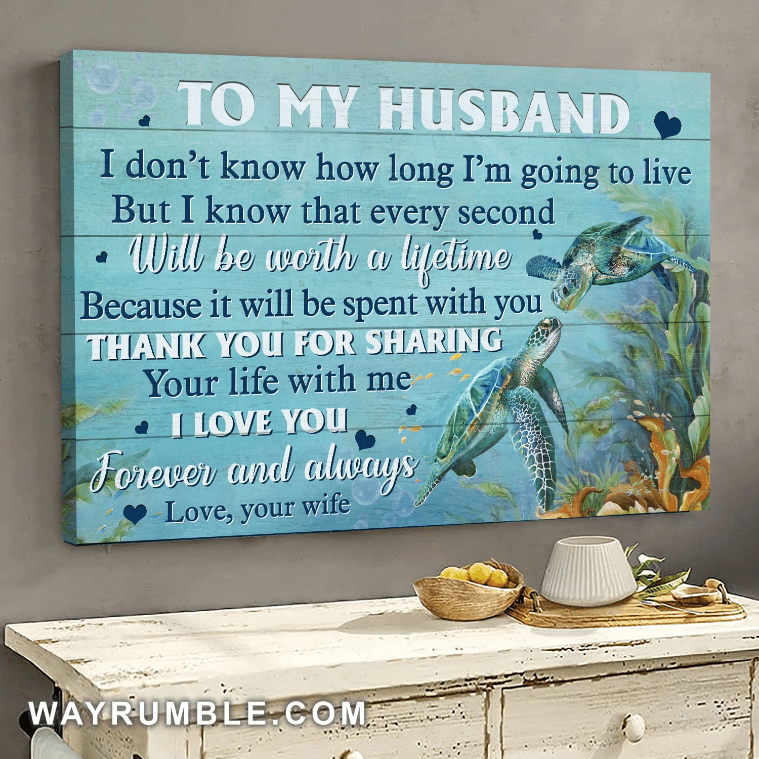 To My Husband – Turtle – Thank You For Sharing Your Life With Me – Landscape Canvas Prints Wall Art Gift For Family, Wall Art Decor, Canvas Print, Home Decor