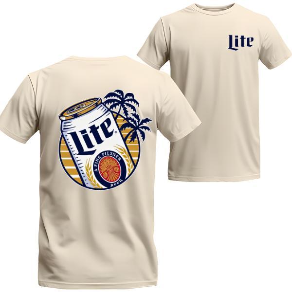 Miller Lite Beer Beach T-Shirt, Soft Comfortable Classic Fit, Casual Mens Cotton Shirt