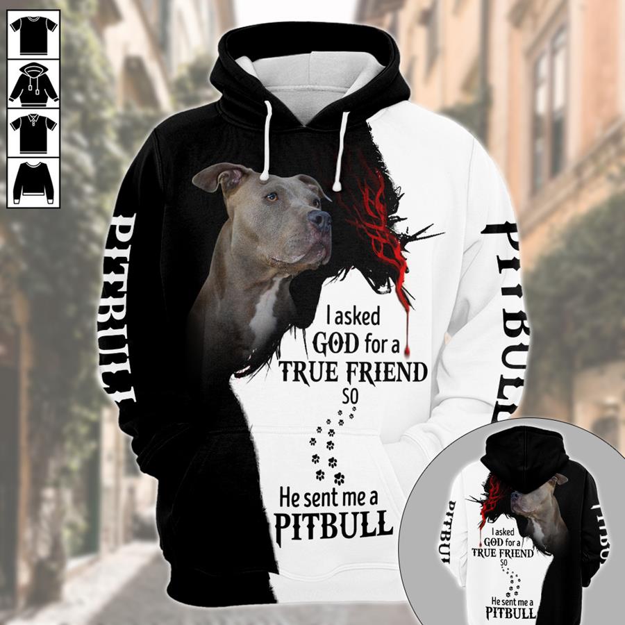 Pitbull Vr2, I Asked God For A True Friend, So He Sent Me A Pitbull, All Over Printed Shirt For Pitbull Mom, Pitbull Lovers, M0402, Trhn