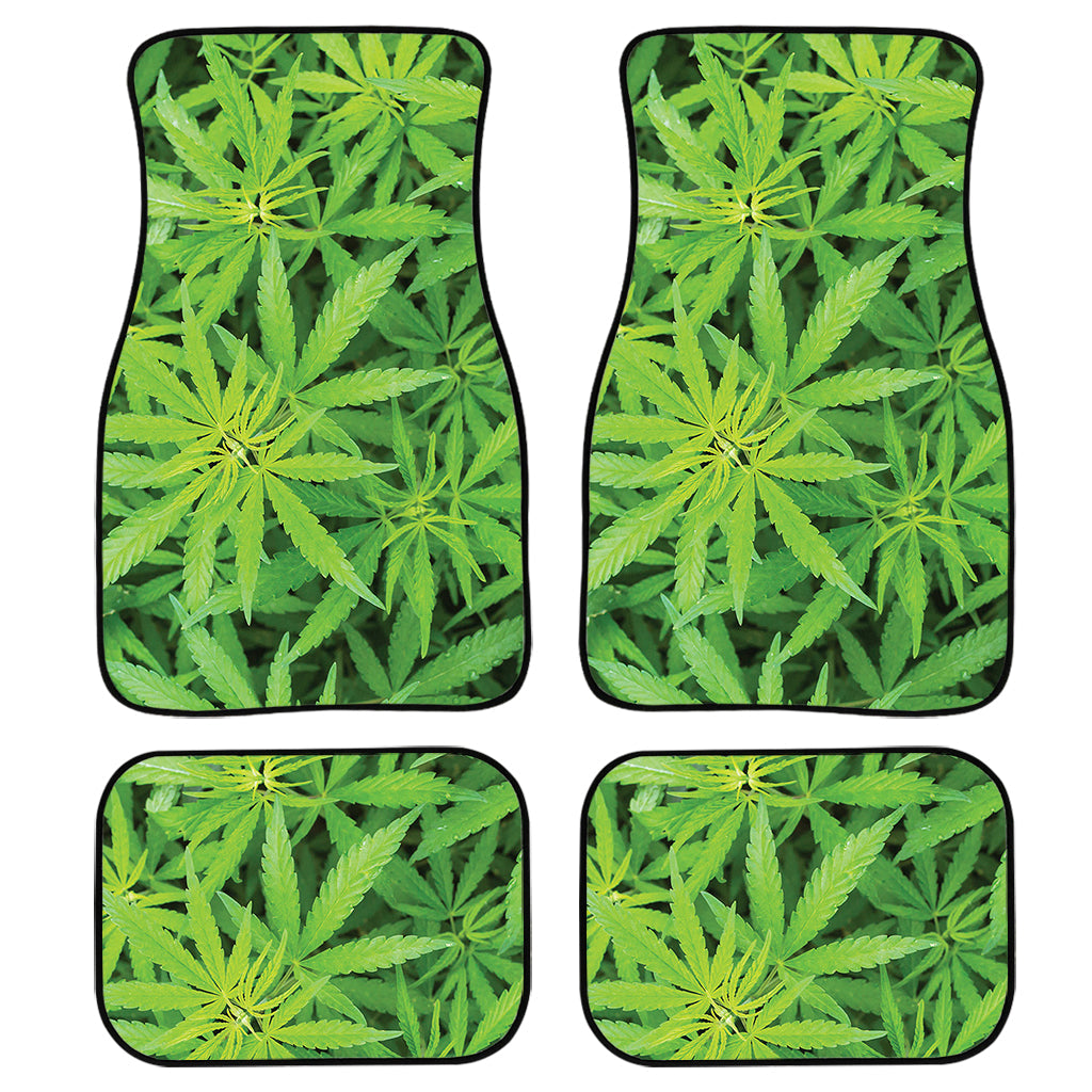 Green Pot Leaf Print Front And Back Car Floor Mats, Front Car Mat