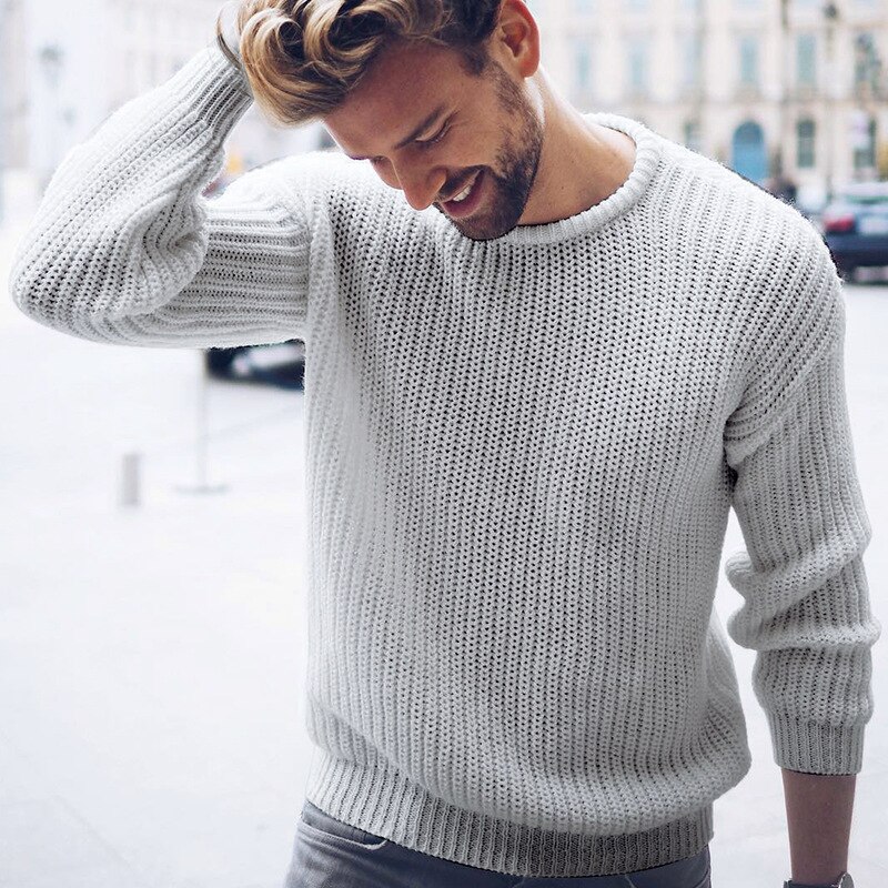 2020 Autumn and winter new men’s pullover Casual Jumper solid color knitted top alx