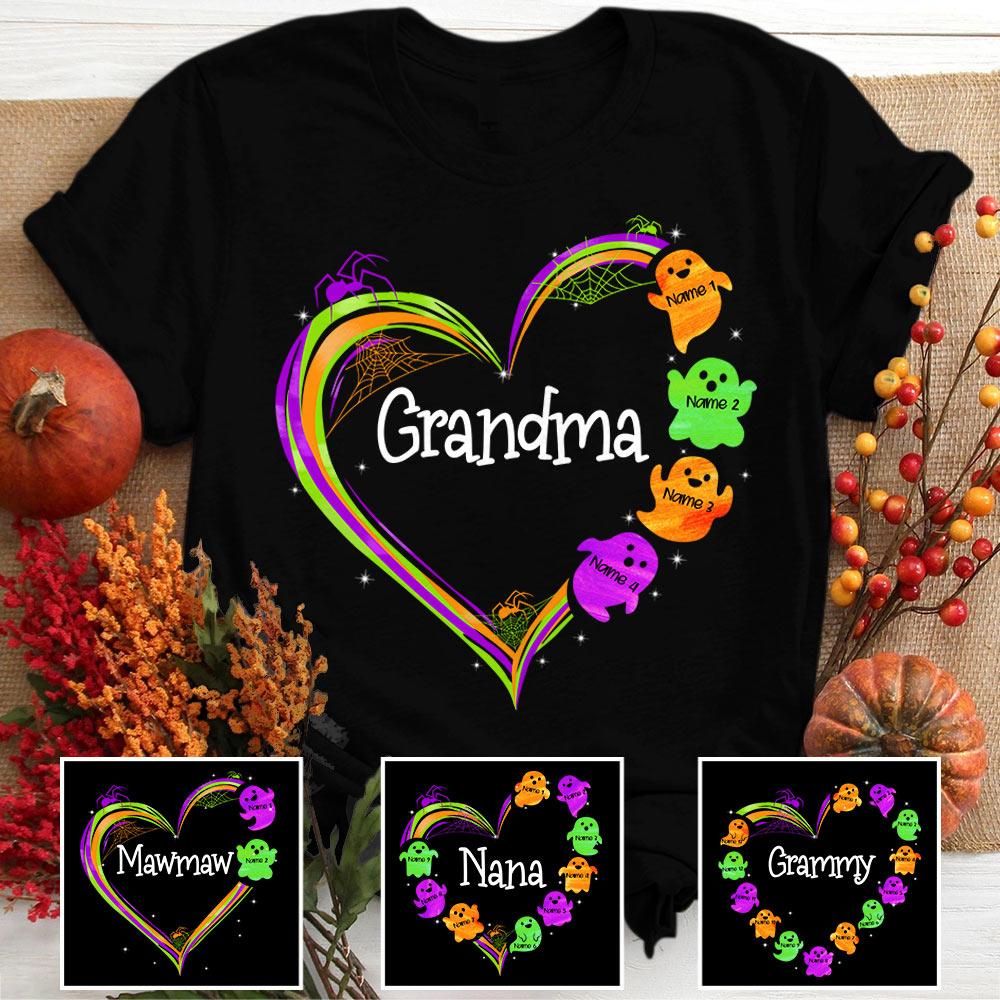 Grandma Boo Heart Halloween Shirt, Grandma Nana Halloween Shirt, Custom Grandma Nickname Shirt