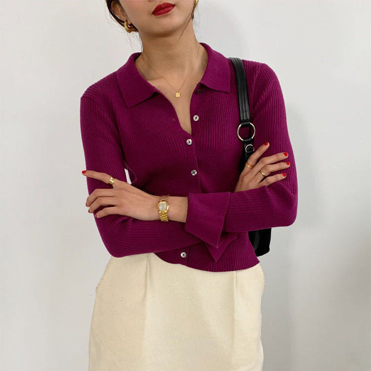 Cardigan Women Solid Color Sweater Turn-down Collar Single Breasted Japanese Style Minimalist Elegant Office Ladies Clothing Ins alx