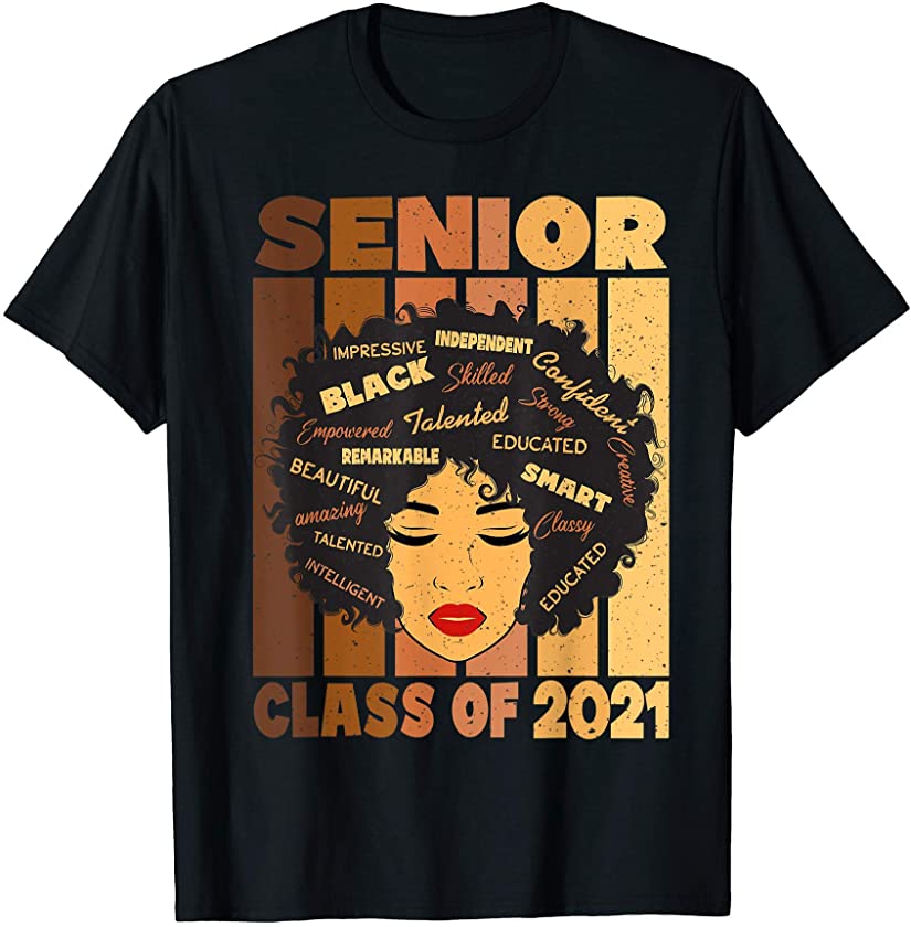 Senior 2021 Class Black Smart Afro Melanin African American T-Shirt