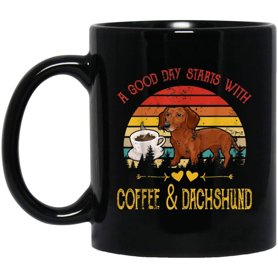 Vintage Retro Good Day With Cofffee And Dachshund Kids Women Mug