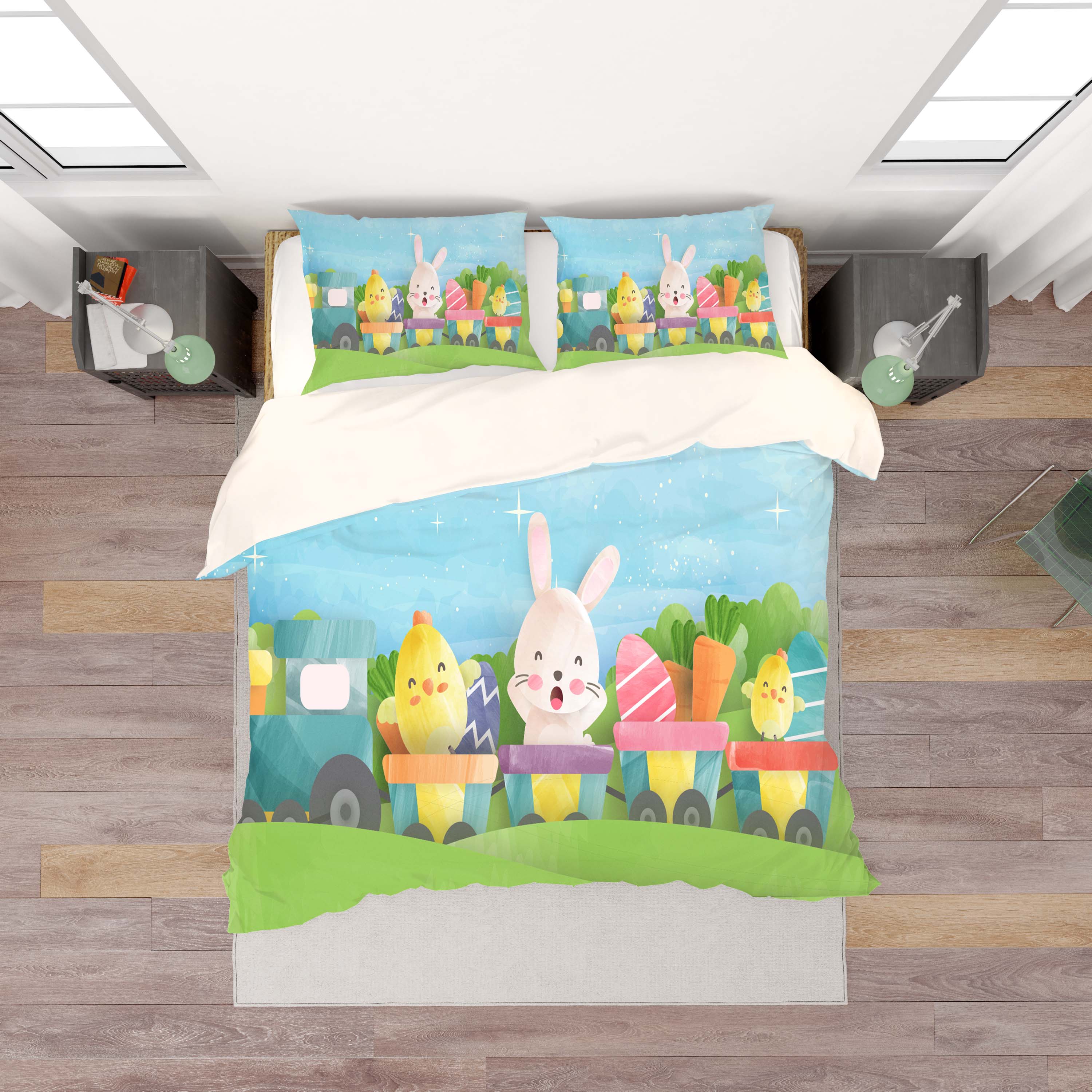 3D Cartoon Rabbit Chick Train Quilt Cover Set Bedding Set Duvet Cover Pillowcases Sf57