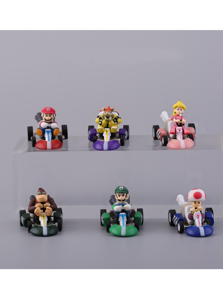 6-Piece Cartoon Pullback Scooter Monkey Mushroom Kart Mario Cartoon Character Car Model Children’s Toys Christmas Birthday Gift alx