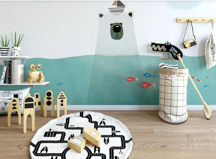 3D Hand Drawn Sea Animal Bear Wall Mural Wallpaper Lqh 285