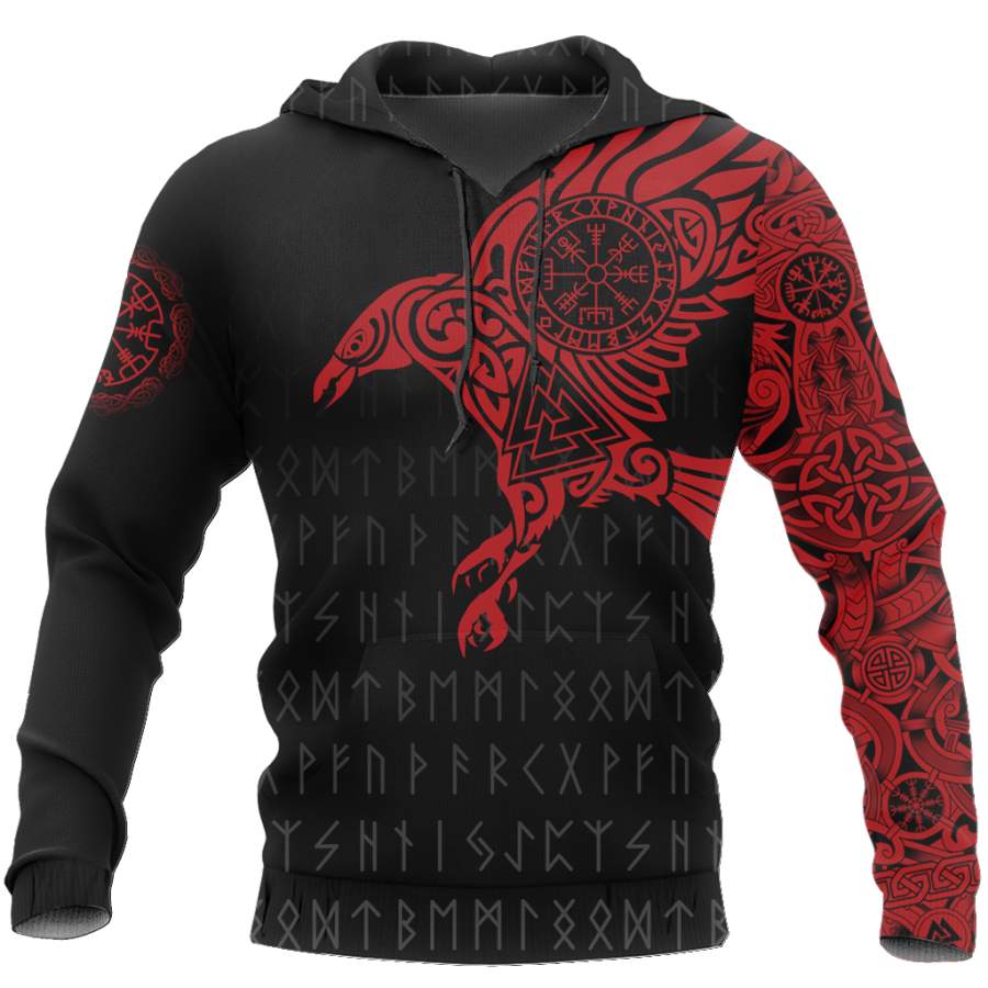 Vikings – The Raven of Odin Tattoo Red Hoodie