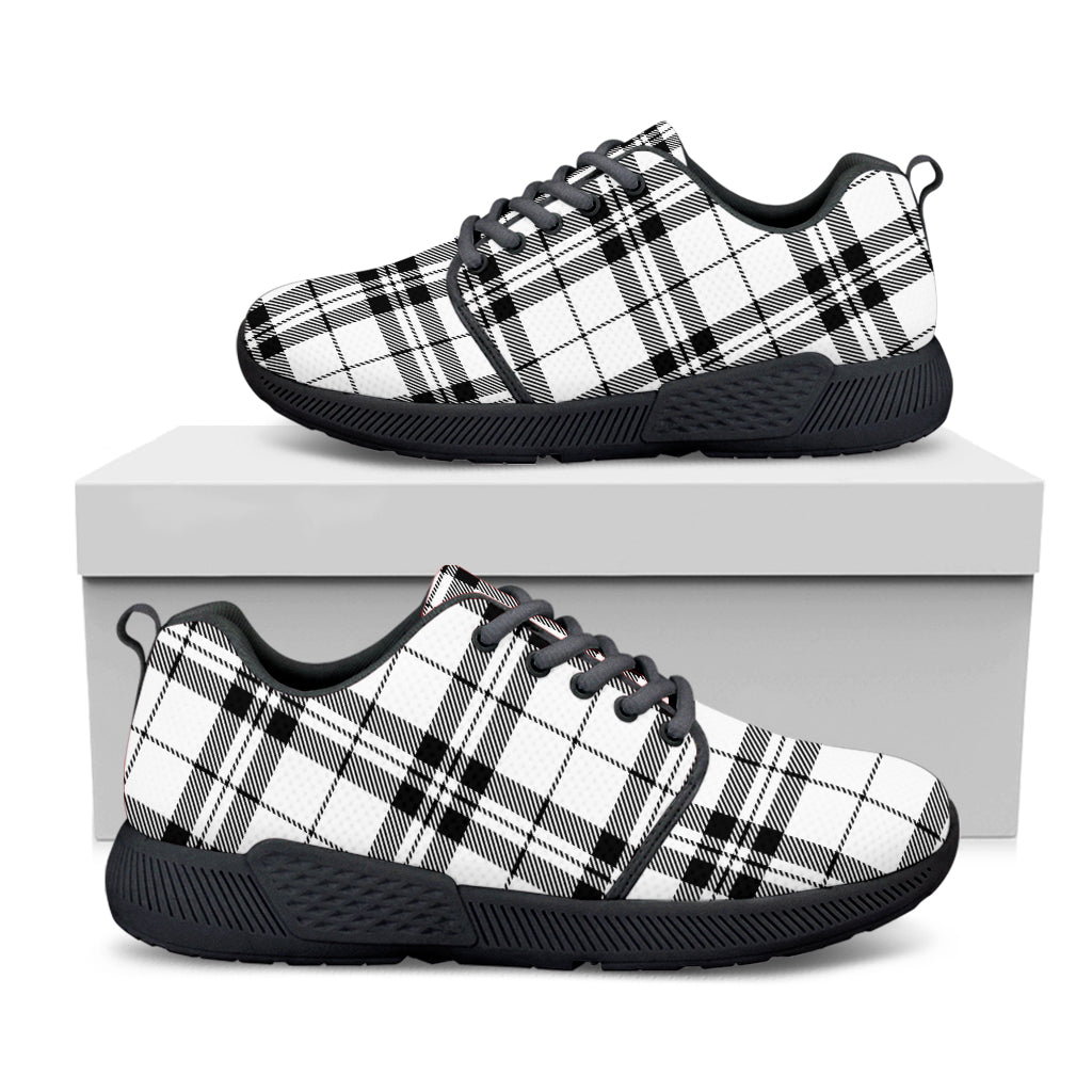 White And Black Tartan Pattern Print Black Athletic Shoes