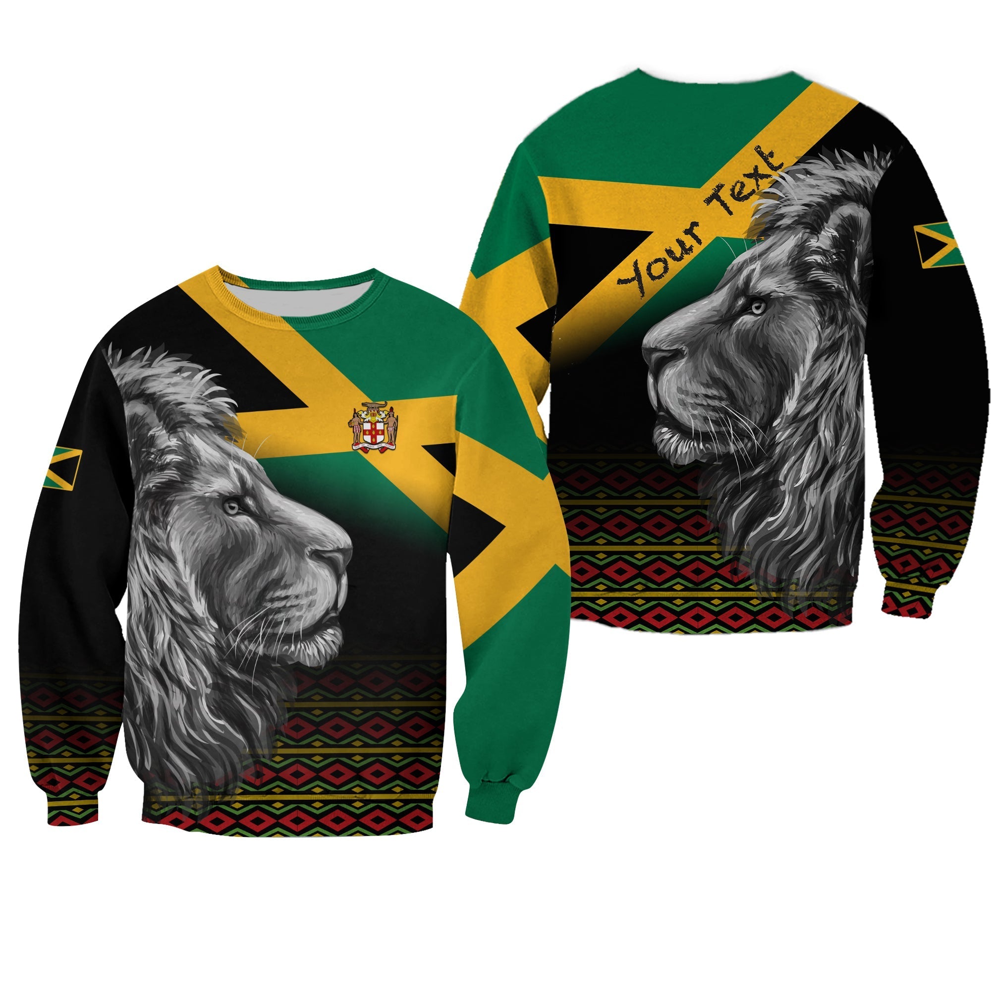 (Custom Personalised) Jamaica Lion Sweatshirt Jamaican Pattern Version Black Lt13