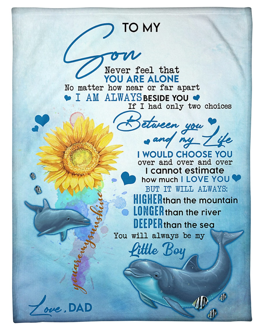 To My Son Dolphin I Am Always Beside You Fleece Blanket Gift For Family, Birthday, Son, Father To Son Gift Home Decor Bedding Couch Sofa Soft And Comfy