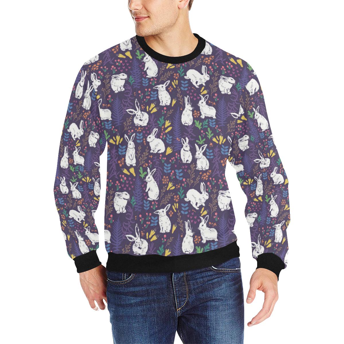 Rabbit Leaves Pattern Men’s Crew Neck Sweatshirt