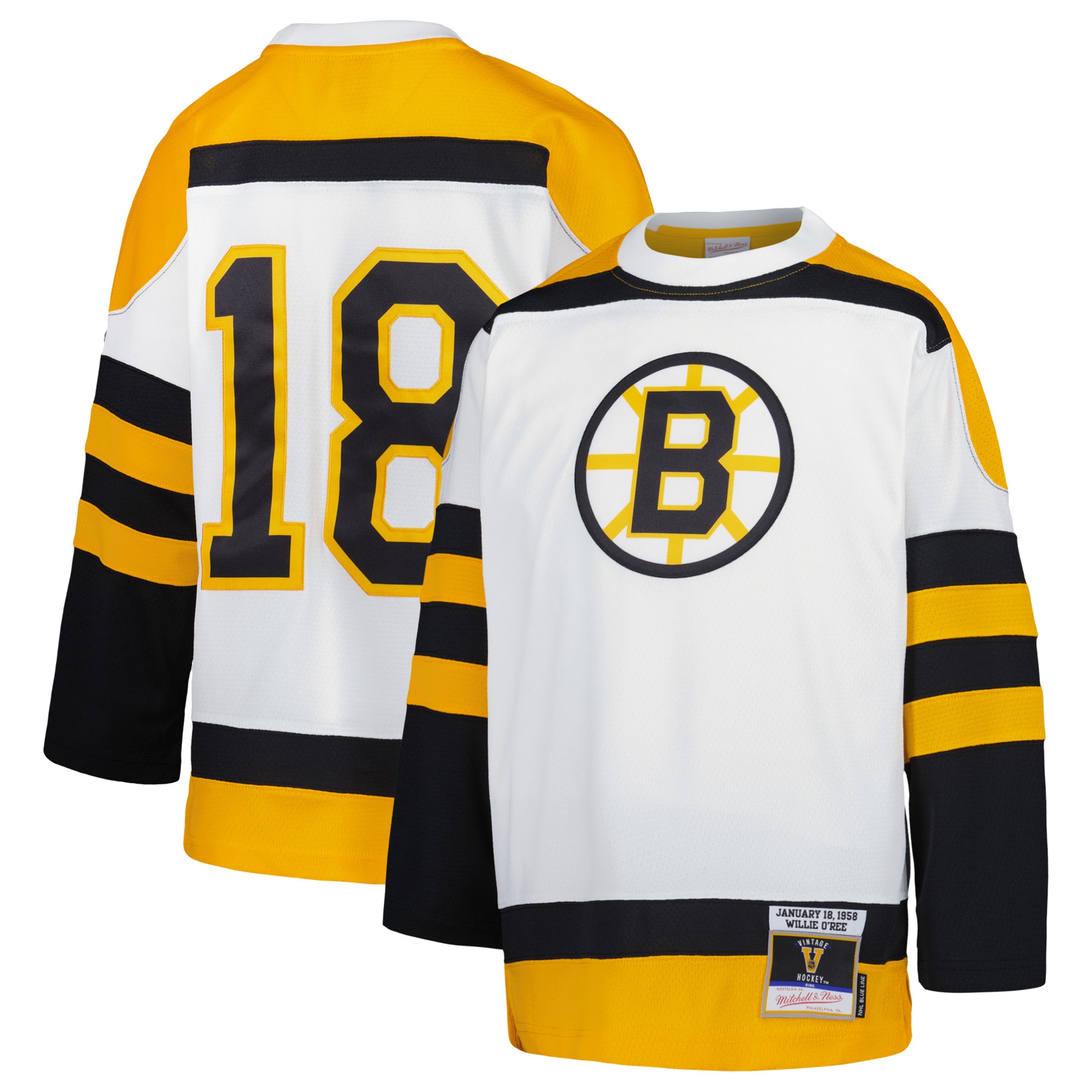 Willie O'Ree Boston Bruins Mitchell & Ness Youth 1958 Blue Line Player Jersey – White