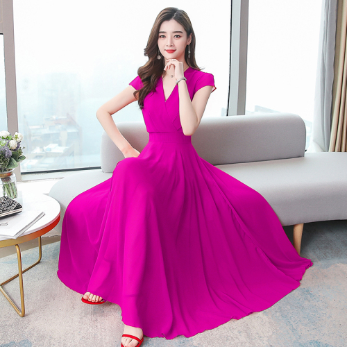 2022 High Quality Vintage Solid Chiffon Beach Maxi Dress Summer Casual Midi Sundress Women Elegant Bodycon Party Evening Vestido alx