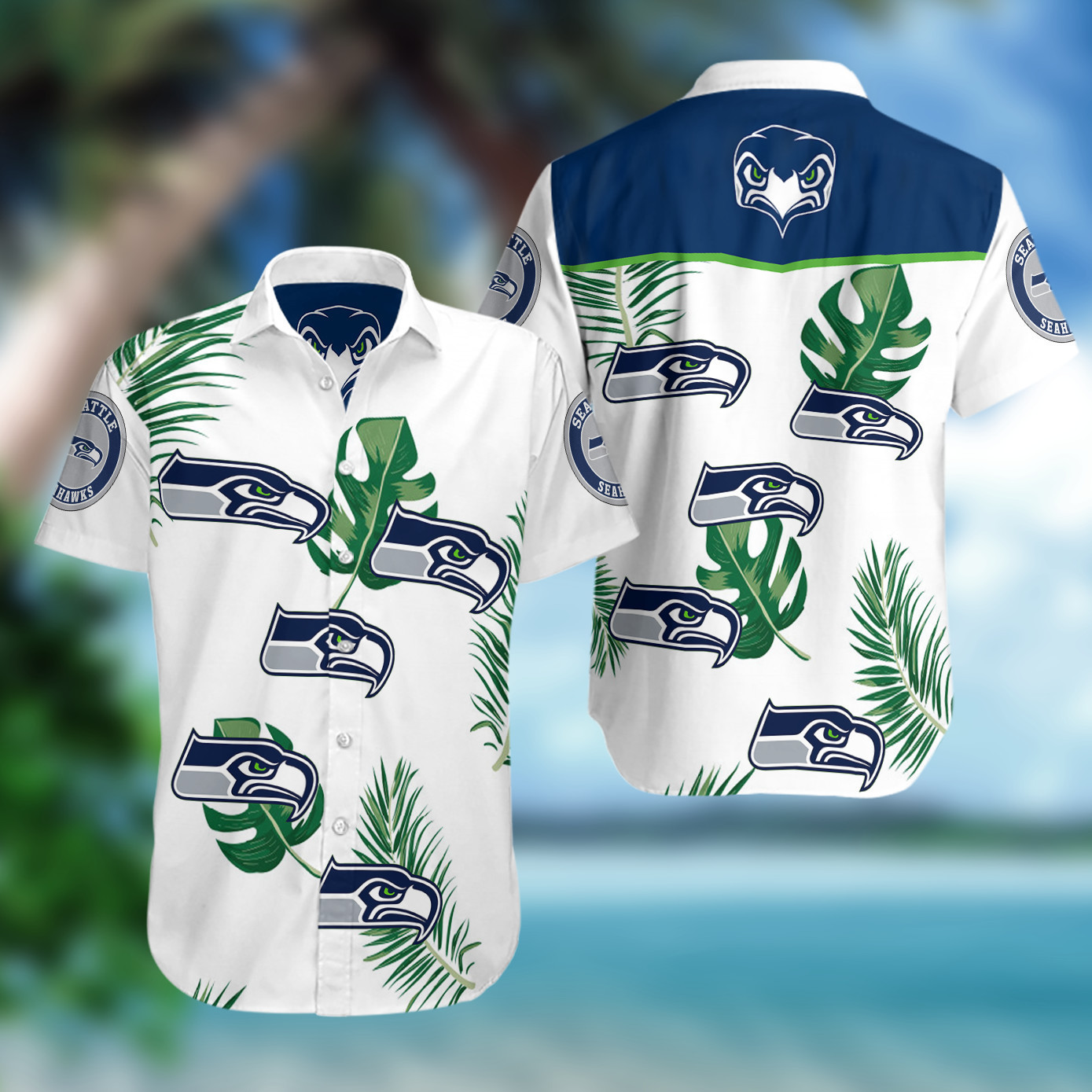 Seattle Seahawks All Over Print Summer Short Sleeve Hawaii Beach Shirt Ha6398