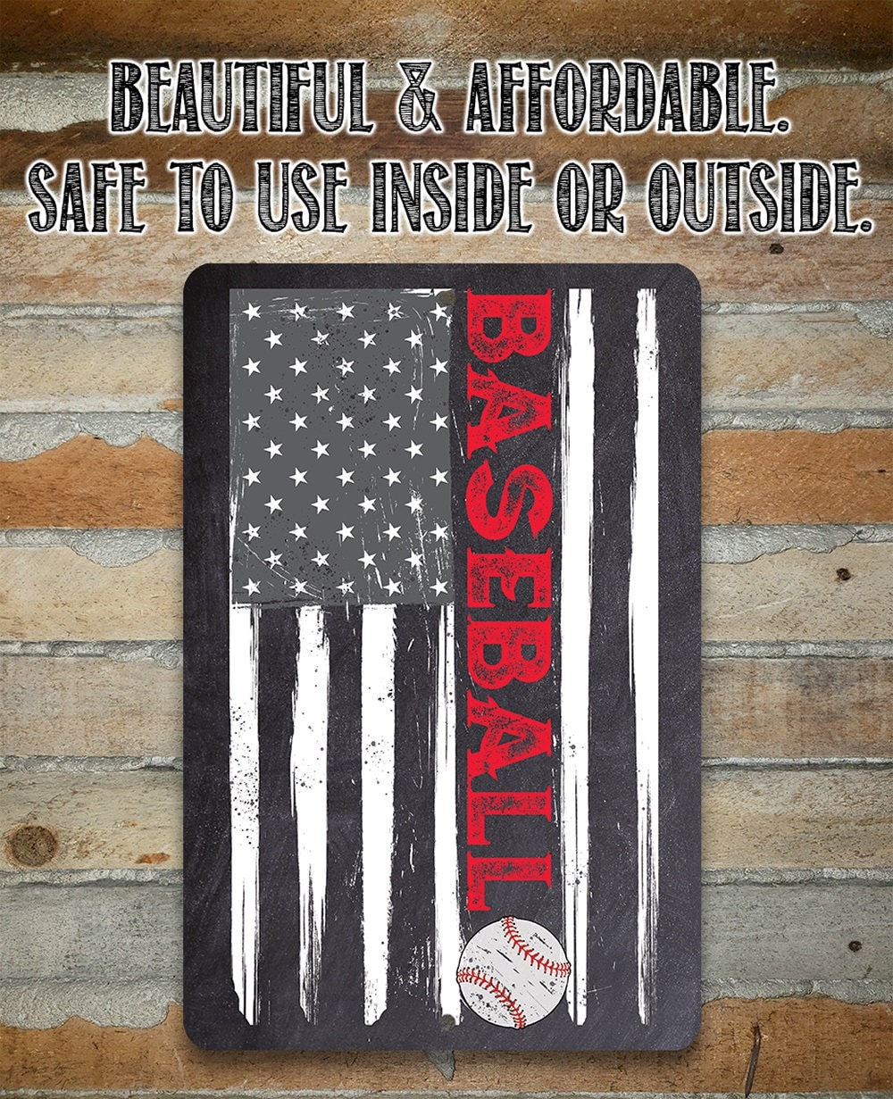 American Flag – Baseball – 8″ x 12″ or 12″ x 18″ Aluminum Tin Awesome Metal Poster