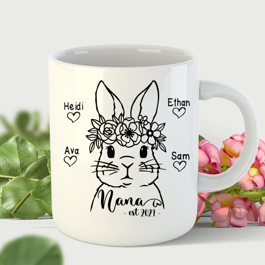 Personalized Nana Est Bunny Flower Easter Mug