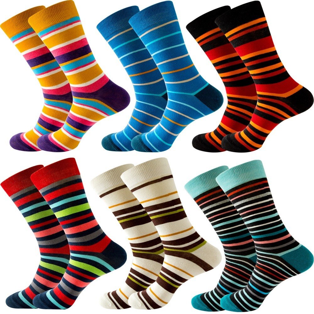 2022 New Fashion Colorful Striped Geometric Men Socks Gradient Street Tide Mid-tube Casual Funny Cotton Socks for Men alx