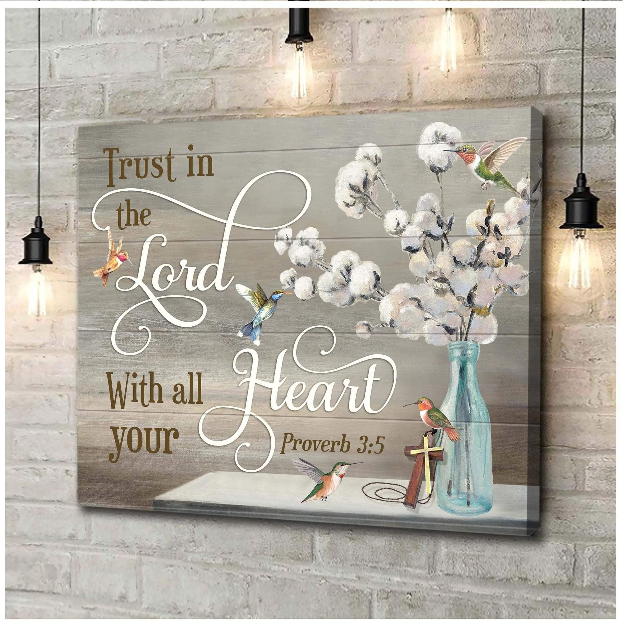 Trust In The Lord With All Your Heart Hummingbird Premium Wall Art Canvas